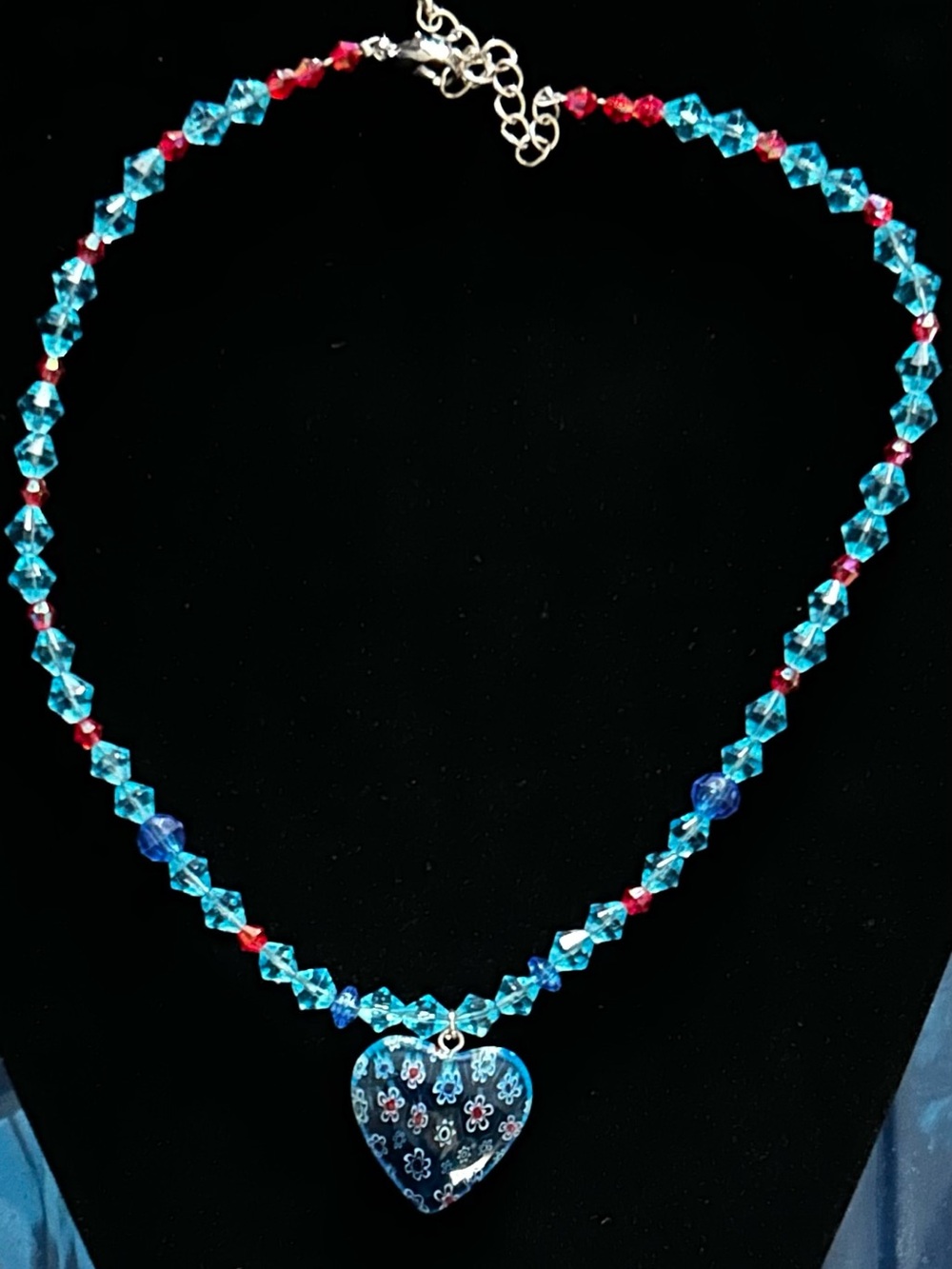Handmade Turquoise & Red Beaded Heart Pendant Necklace